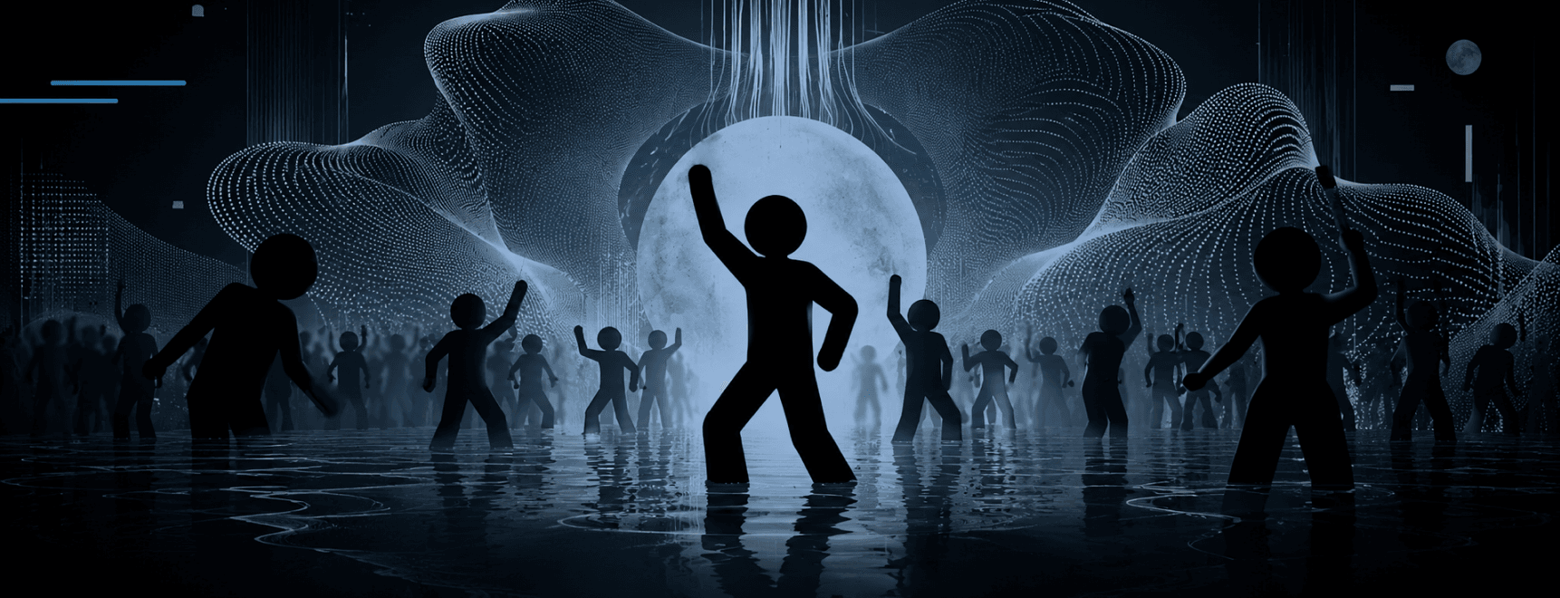Silhouettes dancing under the moonlight at the VEX After Dark party