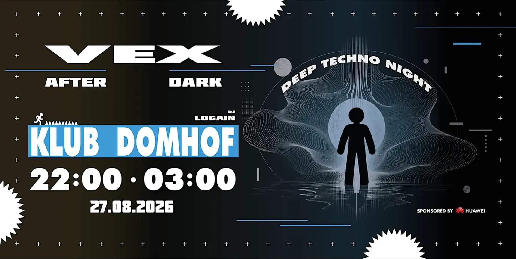 VEX After Dark Party flyer: Deep Techno Night with DJ Logain at Klub Domhof, Cologne, 27 August 2026, 22:00–03:00